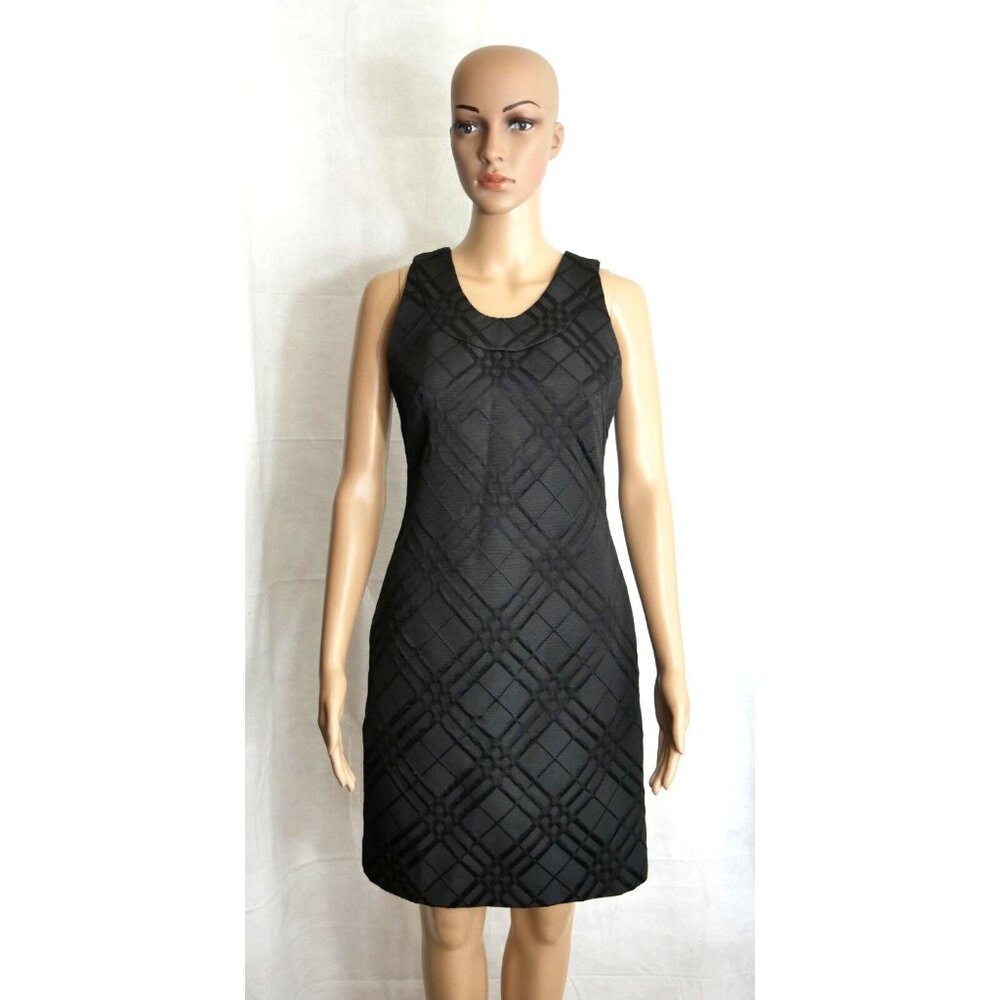 Evan-Picone Womens  Black Sheath Dress Tone on Tone Textured Sleeveless Petite 2